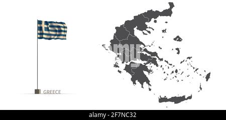 Greece map. gray country map and flag 3d illustration vector. Stock Vector