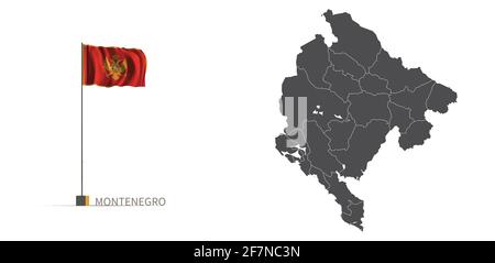 Montenegro map. gray country map and flag 3d illustration vector. Stock Vector