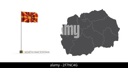 North Macedonia map. gray country map and flag 3d illustration vector. Stock Vector