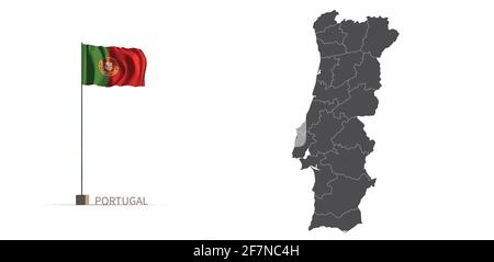 Portugal map. gray country map and flag 3d illustration vector. Stock Vector
