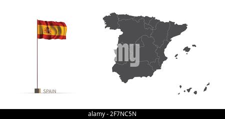 Spain map. gray country map and flag 3d illustration vector. Stock Vector