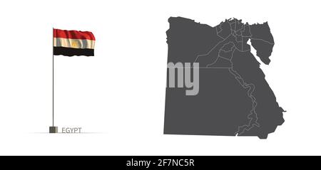 Egypt map. gray country map and flag 3d illustration vector. Stock Vector