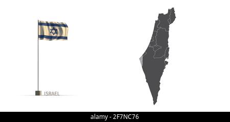 Israel map. gray country map and flag 3d illustration vector. Stock Vector