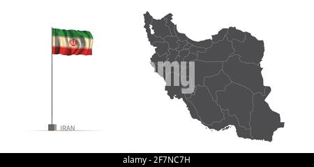 Iran map. gray country map and flag 3d illustration vector. Stock Vector