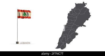 Lebanon map. gray country map and flag 3d illustration vector. Stock Vector