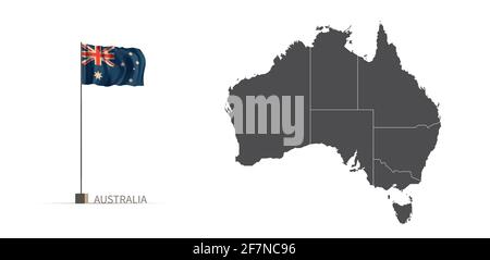 Australia map. gray country map and flag 3d illustration vector. Stock Vector