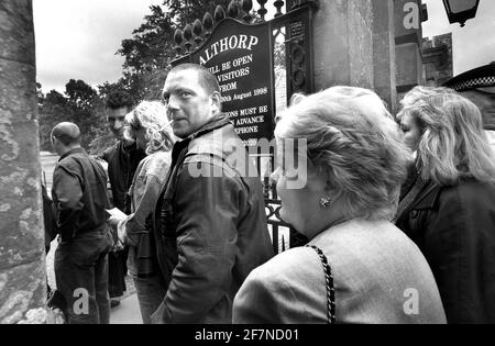 Members of the public queue to enter Althorp House to visit the Princess Diana Memorial Exhibition on the opening day Stock Photo