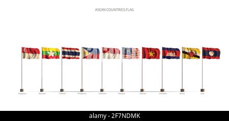 Asean flag. Asia union countries flag series 3d illustration vector. Stock Vector