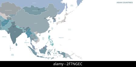 Asia map. World map vector by continent Stock Vector