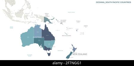 Oceania map. World map vector by continent Stock Vector