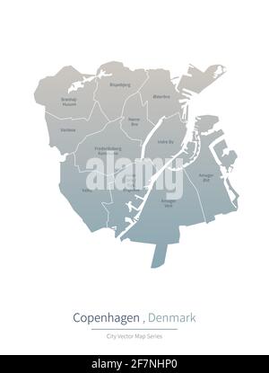 Copenhagen Map. vector map of major city in the Denmark. Stock Vector