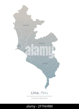 Lima Map. vector map of major city in the Peru. Stock Vector
