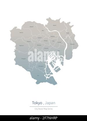 Tokyo Map. vector map of major city in the Japan. Stock Vector