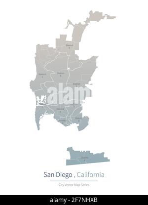 San diego Map. vector map of major city in the US. Stock Vector