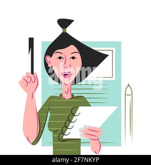 Vector student girl in shadow of sharp lines style Stock Vector