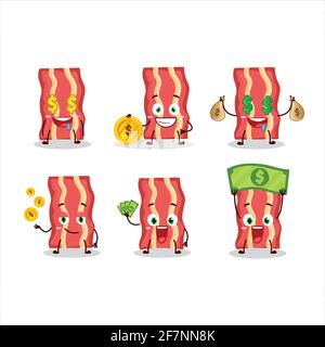 Bacon cartoon character with cute emoticon bring money. Vector illustration Stock Vector