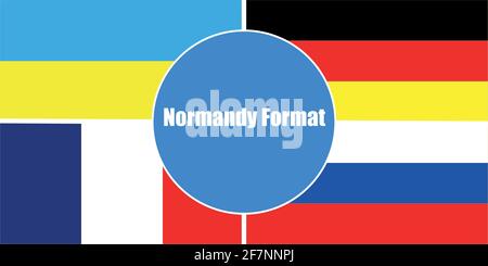State flags of the countries of the Normandy format. Flags of Ukraine with Russia and Germany with France. Diplomatic negotiations. Ukraine and Russia Stock Vector