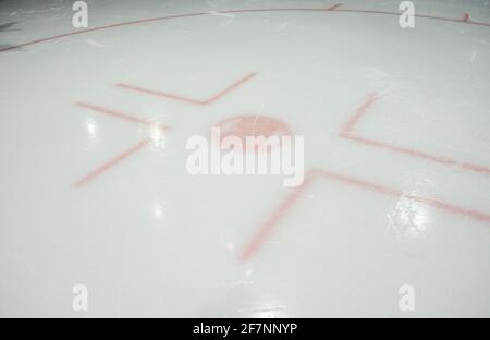 The hockey stadium with an empty ice rink sport arena rendering. Stock Photo