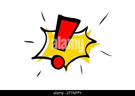 Vector Hand Draw Sketch, Thin Marker, Exclamation Sign, Isolated on White Stock Vector