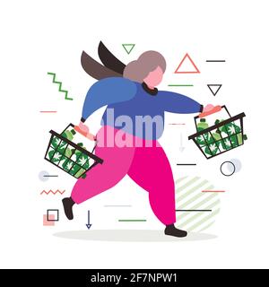 smiling man running with medical cannabis oil cbd cannabidoil extract bottles in shopping carts marijuana legalization drugs consumption concept full Stock Vector