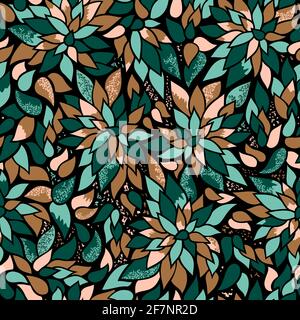 Inspired by nature leafy surface pattern. The colors of clustered foliage, mint, rose, bronze, green, are harmonious and nice. Print, web, decor uses. Stock Vector