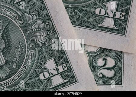 Plus 2 Reverse 1 and 2 US dollar banknotes reverse Stock Photo - Alamy