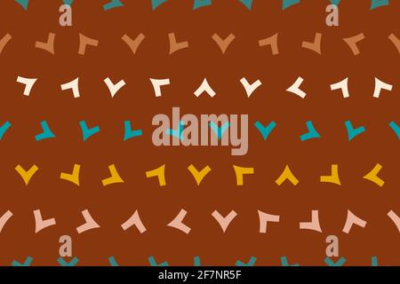 Curved scattered v-shapes in earthy tones on brown for printed paper designs, branding, packaging, furniture, interior objects, web and other surfaces Stock Vector