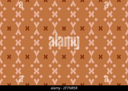 V-shapes, crosses with rhombuses on caramel color background for  surfaces, printed designs, branding, packaging, furniture, interior objects and web. Stock Vector