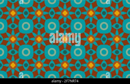 Superellipse floral geometric with rings in bright trendy colors brown on teal for print design, web, branding, packaging, furniture, interior objects Stock Vector