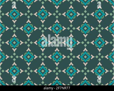 Pointy curved rhombus green blue vector seamless surface pattern for printed designs, branding, packaging, furniture, interior objects, scrapbooking Stock Vector