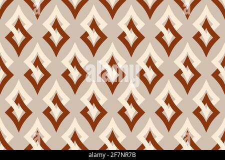 Two curved rhombuses intersected. Copper and beige on greige. Vector surface seamless pattern for digital, printed, home decor objects, scrapbooking. Stock Vector