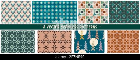 Set of vector geometric seamless mix and match surface patterns in pleasing pastel earthy tones for paper designs, branding, packaging, digital realm. Stock Vector