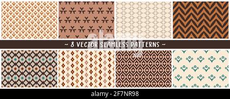 Set of vector geometric seamless patterns in earthy natural calming and ground hues for furnishing, apparel, architectural surfaces, graphic and web Stock Vector