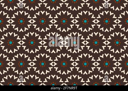 V-shaped geometric stylized flower greige, brown and bright blue natural hues vector surface pattern for print, web, packaging, other decorative uses. Stock Vector