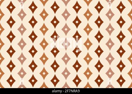 Rhombus festoon. Earthy brown-orange tones on beige. Vector surface seamless pattern for digital, printed, packaging, home decor objects, scrapbook. Stock Vector
