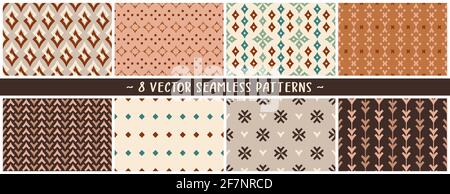 Set of vector eps geometric seamless mix and match patterns in tan, burnt oranges, pleasing champagne tones for graphic paper design, decor items, web Stock Vector