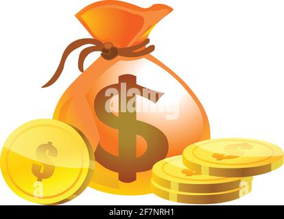 Dollar money bag and icons vector isolated on white background Stock Vector