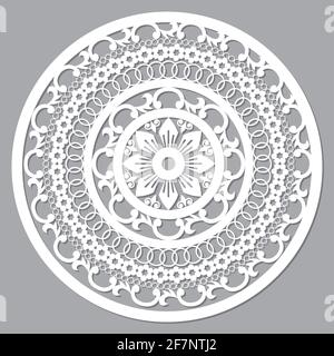 Traditional carverd Moroccan mandala vector design, boho arabic pattern with flowers, leaves and swirls Stock Vector