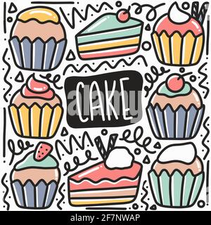 hand drawn cake doodle set Stock Vector