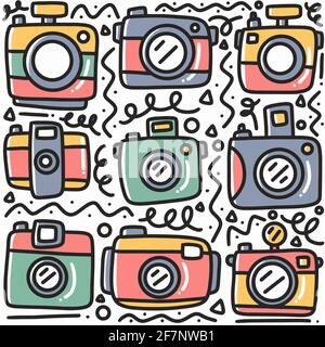 hand drawn camera doodle set Stock Vector