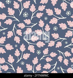 Winter leaf pattern design. Cute nature vector background of oak leaves and snowflakes.  Stock Vector