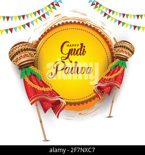 decorated background of happy Gudi Padwa celebration of India. vector illustration design Stock Vector