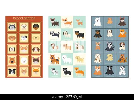 Collection of Cute Animals in Different Types of Dogs Can Be Used as Designs On Clothes, Wallpapers, Backgrounds Concept. Vector Illustration Stock Vector