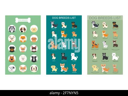 Collection of Cute Animals in Different Types of Dogs Can Be Used as Designs On Clothes, Wallpapers, Backgrounds Concept. Vector Illustration Stock Vector