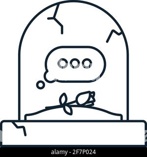 Tombstone with empty text message bubble vector line icon for Plan Your Epitaph Day on November 2 Stock Vector