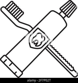 Crossed toothbrush and toothpaste tube vector line icon for National Brush Day on November 1. Dental hygiene symbol. Stock Vector
