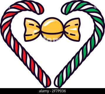 Heart of candy canes and wrapped hard candy isolated vector illustration for National Candy Day on November 4. Stock Vector