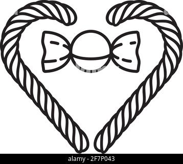 Heart of candy canes and wrapped hard candy vector line icon for National Candy Day on November 4. Stock Vector