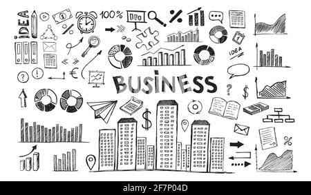 Business symbols hand drawn doodle pattern Stock Photo
