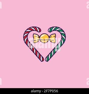 Heart of candy canes and wrapped hard candy vector illustration for National Candy Day on November 4. Stock Vector